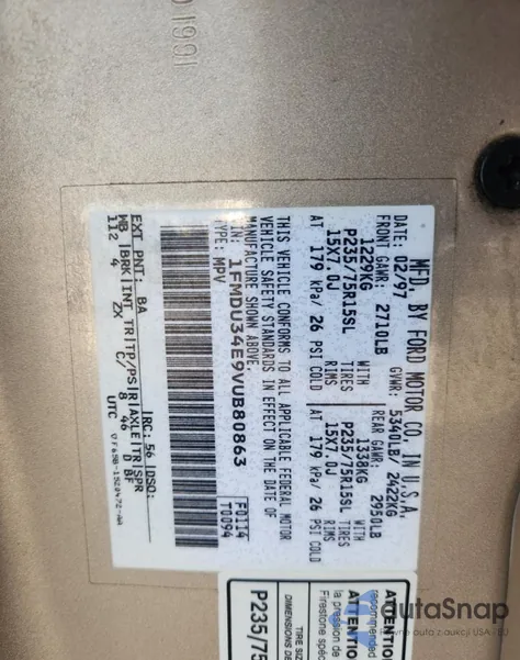 1997 Ford Explorer from USA, damaged, VIN 1FMDU34E9VUB80863